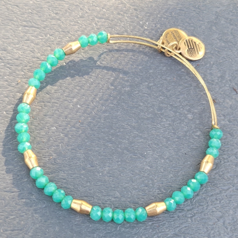 Alex and Ani Raphaelin Gold and Green Beaded Energy Bracelet